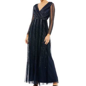 MAC DUGGAL ILLUSIONS A-LINE LONG SLEEVE MIDNIGHT NAVY GOWN sz 8